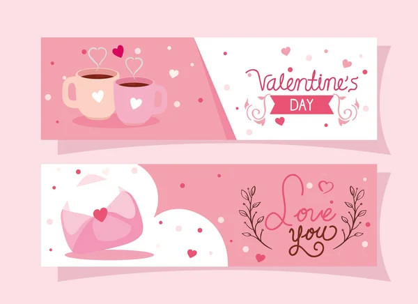 Tarjetas de juego de feliz día de San Valentín con decoración — Archivo Imágenes Vectoriales