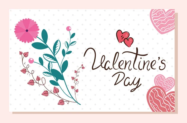 Valentinstag Karte mit Blumen und Herzen — Stockvektor
