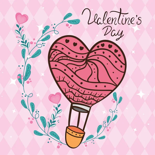 Valentines Tageskarte mit Luftballon heiß — Stockvektor