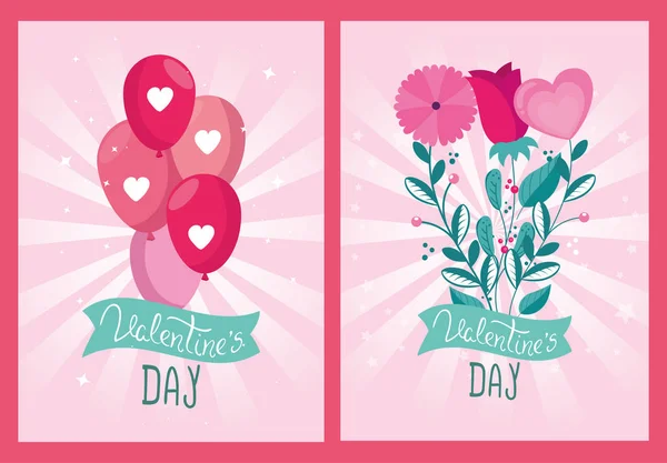 Tarjetas de juego de feliz día de San Valentín con decoración — Vector de stock