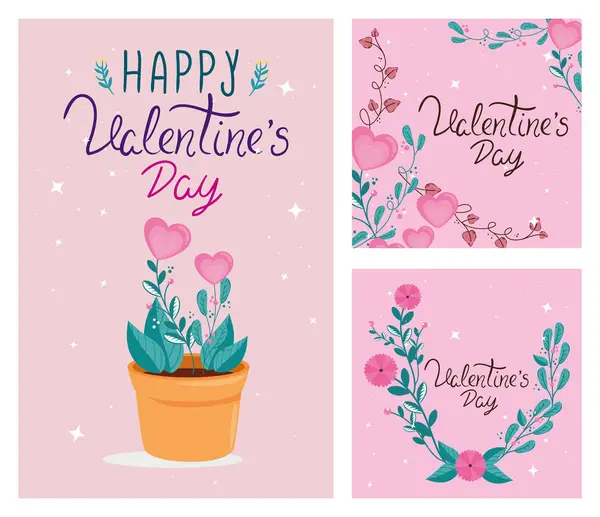 Tarjetas de juego de feliz día de San Valentín con decoración — Vector de stock