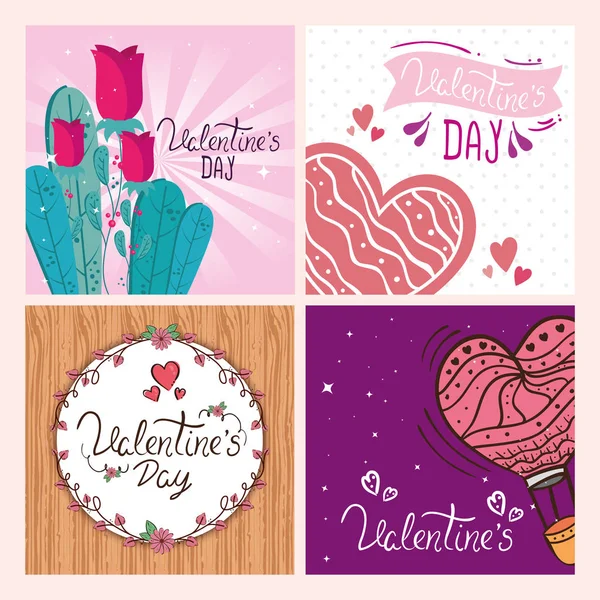 Tarjetas de juego de feliz día de San Valentín con decoración — Archivo Imágenes Vectoriales