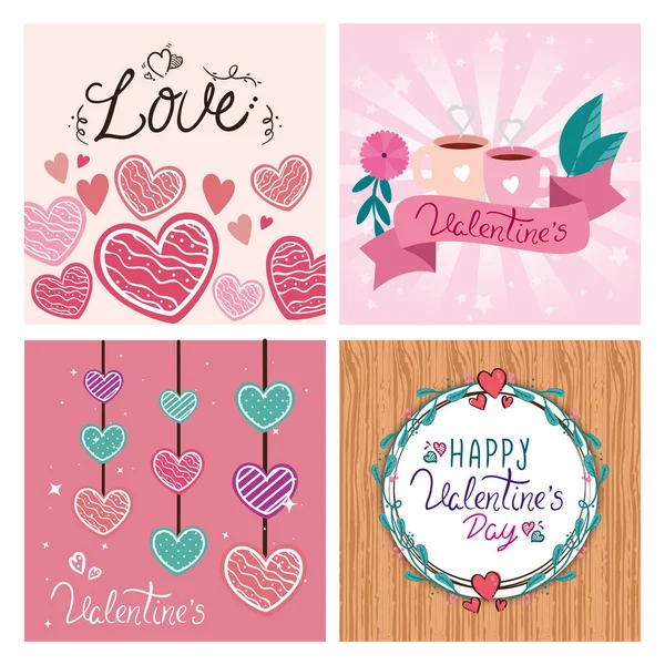 Set Karten zum fröhlichen Valentinstag mit Dekoration — Stockvektor