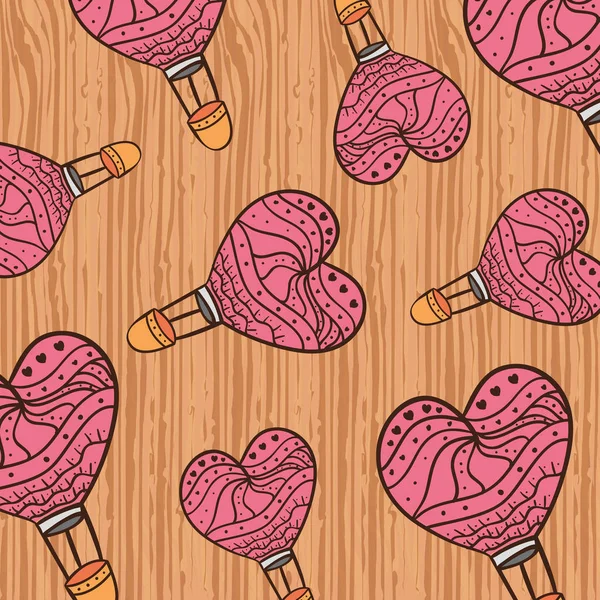 Fondo de globos aire caliente en fondo de madera — Vector de stock