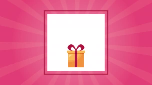 Valentines day animated card with gift box and hearts — 图库视频影像