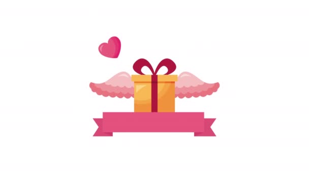 Valentines day animated card with gift flying — ストック動画