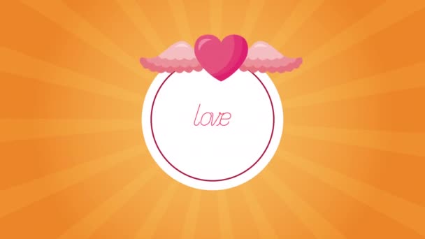 Tarjeta animada del día de San Valentín con el corazón volando — Vídeo de stock