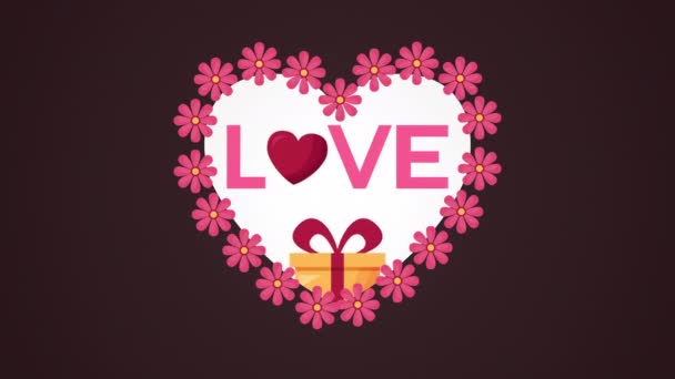 Tarjeta animada día de San Valentín con caja de regalo y corazón — Vídeos de Stock