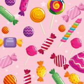 background of delicious candies icons