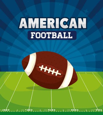 Amerikan futbolunun sahada top oynadığı afişi.