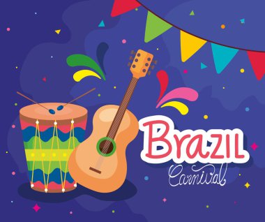 Gitarlı ve davullu Brezilya karnavalı