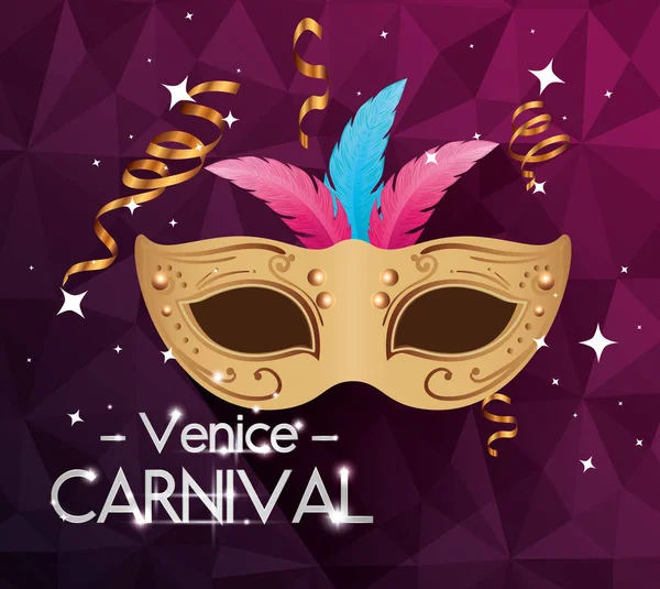 Affiche de carnaval de venise et masque à plumes — Image vectorielle