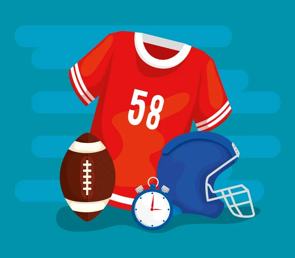 Camisa de futebol americano com capacete e bola — Vetor de Stock