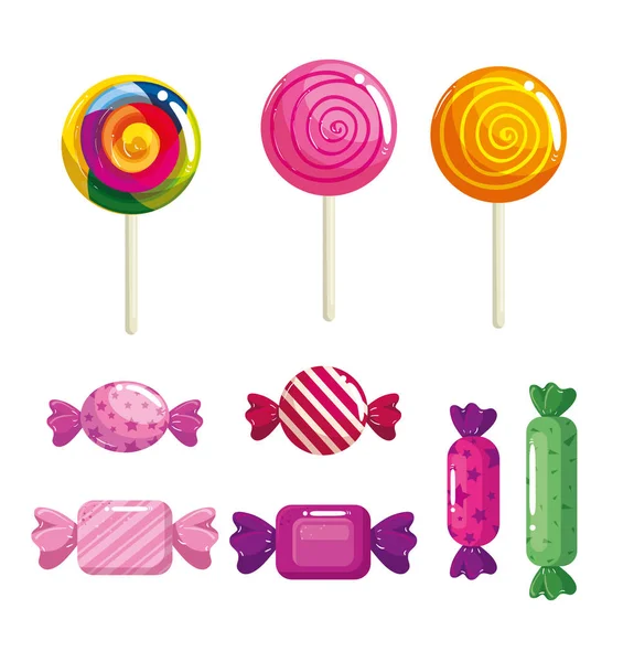 Conjunto de deliciosos dulces dulces — Vector de stock