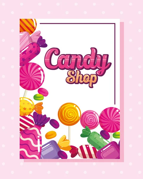 Cartaz de loja de doces com caramelos —  Vetores de Stock