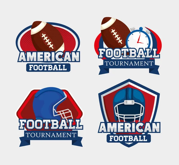 Serie von Marken mit Ikonen des amerikanischen Fußballs — Stockvektor
