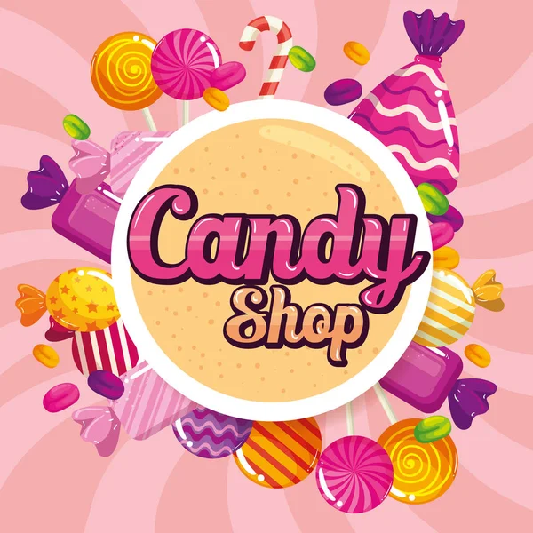 Poster of candy shop with caramels — 스톡 벡터