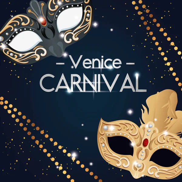 Poster van Venetië carnaval met maskers en decoratie — Stockvector