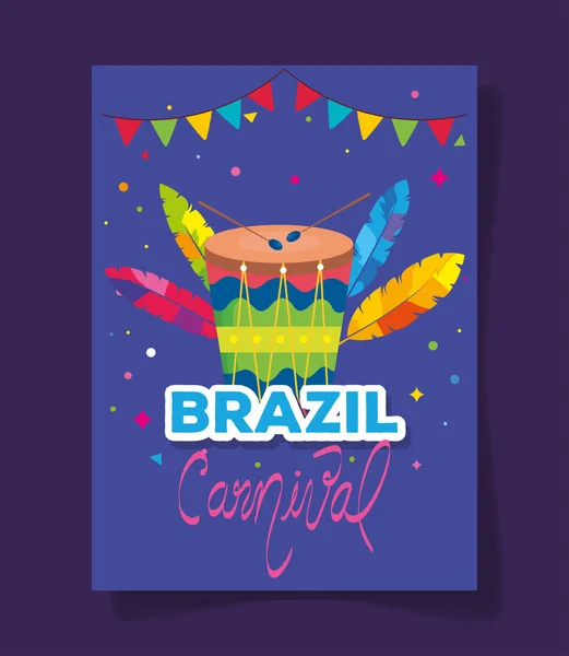 poster of brazil carnival with drum and decoration