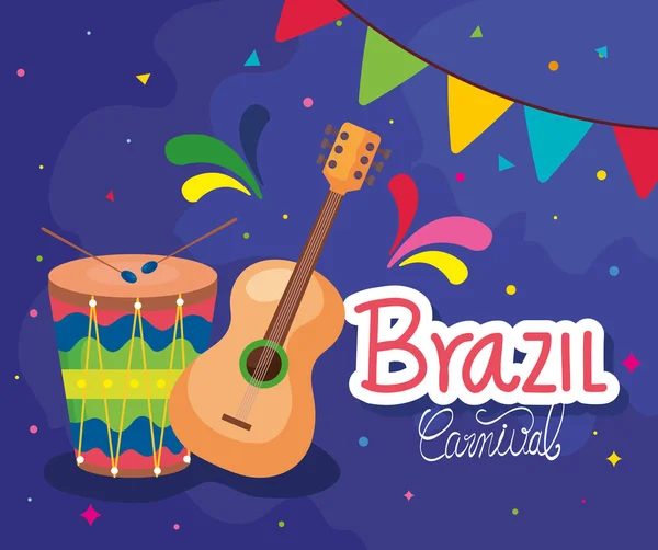 गिटार आणि ड्रमसह ब्राझील कार्निवलचे पोस्टर — स्टॉक व्हेक्टर