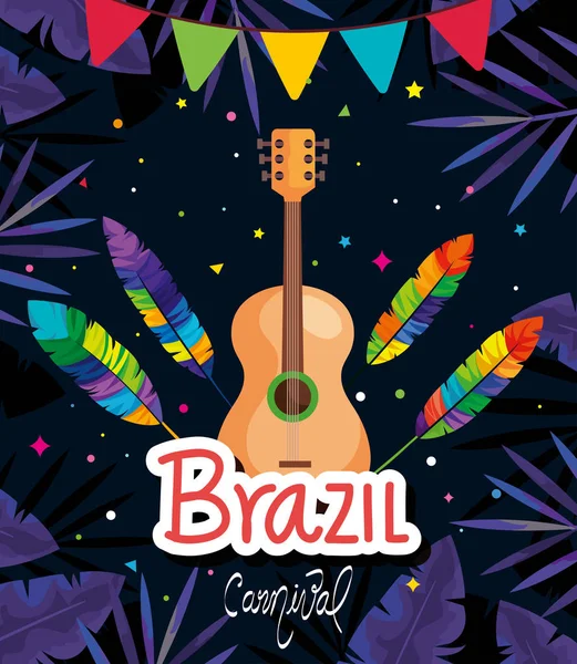 Póster de carnaval brasileño con guitarra y decoración — Vector de stock