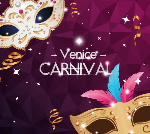 Affiche du carnaval de venise avec masques et décoration — Image vectorielle