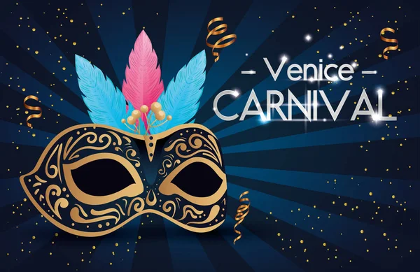 Cartel de carnaval de venas y máscara con plumas — Vector de stock