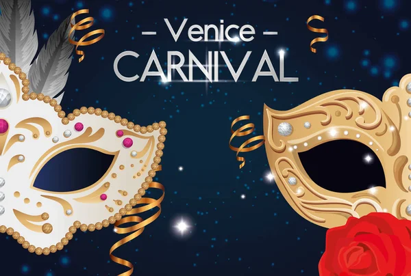 Плакат карнавала в Венеции с масками и украшениями — стоковый вектор