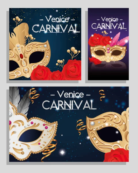 Набор плакат венецианского карнавала с оформлением — стоковый вектор