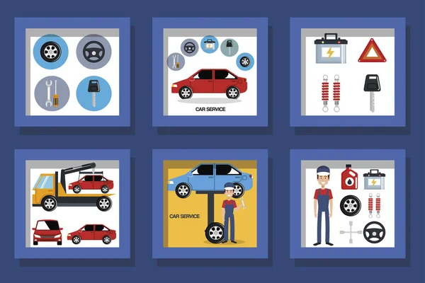 Δέσμη σχεδίων της υπηρεσίας αυτοκινήτων και εικονίδια — Διανυσματικό Αρχείο