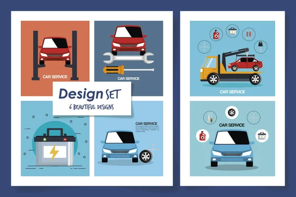 Araba servisi ve simgelerinin altı tasarımı — Stok Vektör