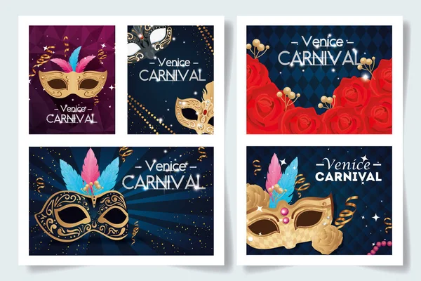 Набор плакат венецианского карнавала с оформлением — стоковый вектор