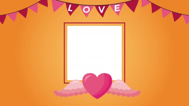Tarjeta animada del día de San Valentín con el corazón volando — Vídeo de stock