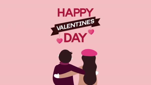 Valentines day animated card with lovers couple — 图库视频影像