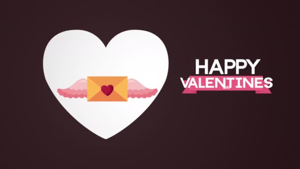 День валентинки анімаційна листівка з серцем і конвертом літає — стокове відео