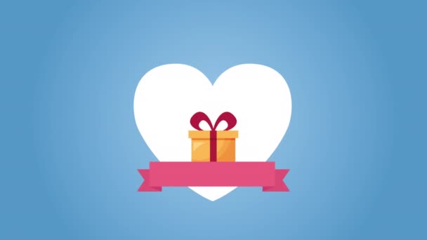Dia dos namorados cartão animado com coração e presente — Vídeo de Stock