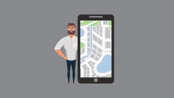 homme et smartphone avec application technologique gps 