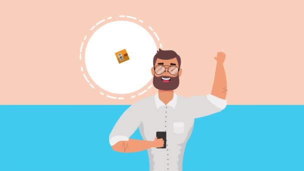 Homem de negócios usando smartphone com barco de navio — Vídeo de Stock