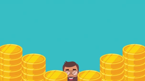 Young businessman with coins money dollars — Stok video