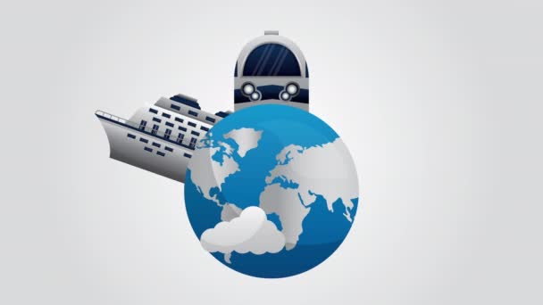 Reizen rond de wereld animatie met planeet aarde — Stockvideo