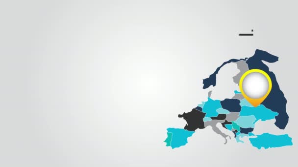 Evropa kontinent s grafikou umístění pin — Stock video
