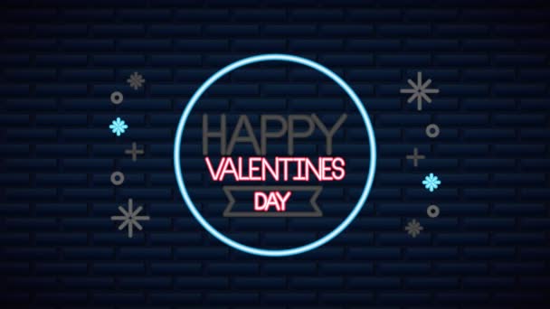 Valentines day neon label animated with circular frame — 图库视频影像