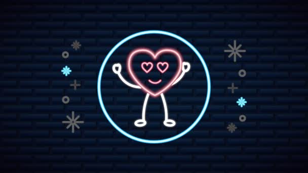 Valentines day neon label animated with circular frame — ストック動画