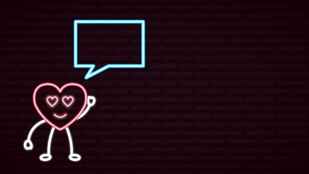 Valentýn neonový štítek animovaný se znakem srdce — Stock video