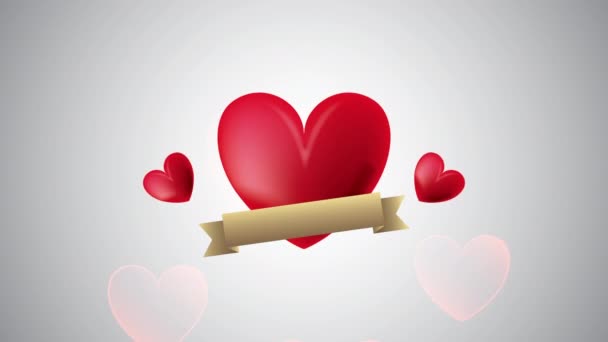 Alla hjärtans dag animerade kort med hjärtan och band — Stockvideo