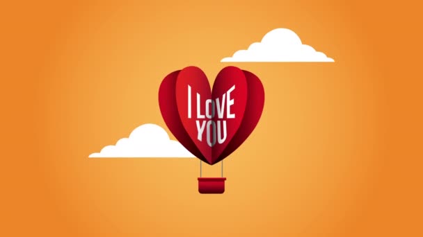 Cartão animado dia dos namorados com hélio balão coração — Vídeo de Stock