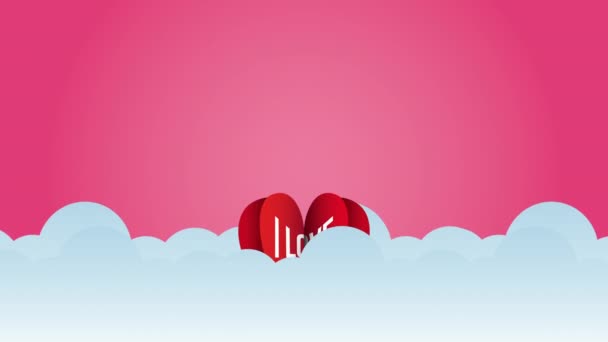 Cartão animado dia dos namorados com hélio balão coração — Vídeo de Stock