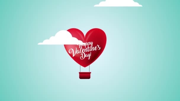 Valentines day animated card with heart balloon helium — Stock Video