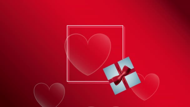 Tarjeta animada del día de San Valentín con caja de regalo — Vídeos de Stock