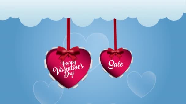 Walentynki animowana karta z wiszącymi sercami — Wideo stockowe